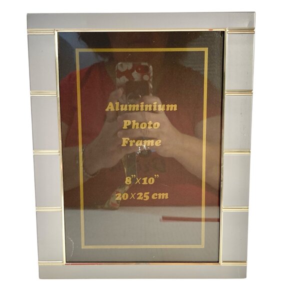 Vintage MCM Silver Gold Aluminum Metal Photo Picture Frame 8 X 10" Minimalist - Picture 2 of 16